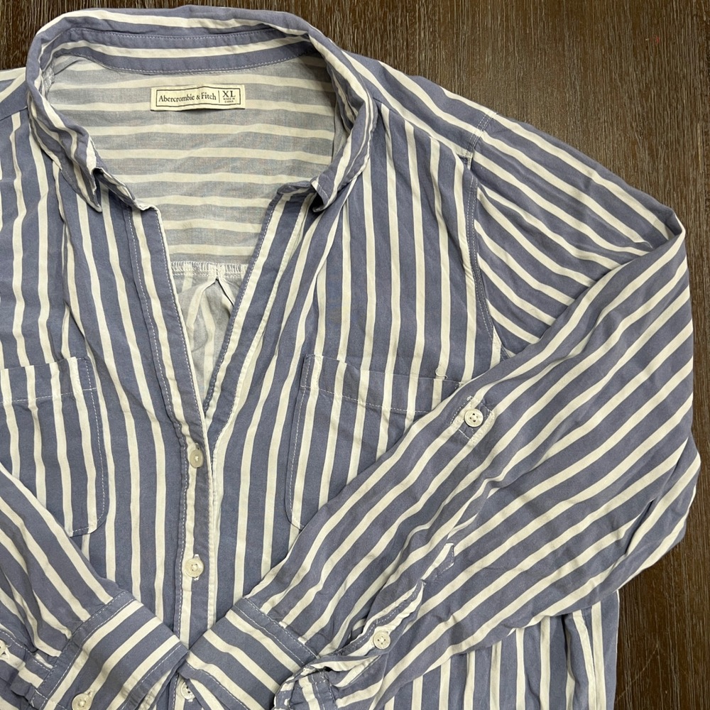 Abercrombie Fitch‎ Blue White Stripe Shirt Dress with Tie Belt Size XL